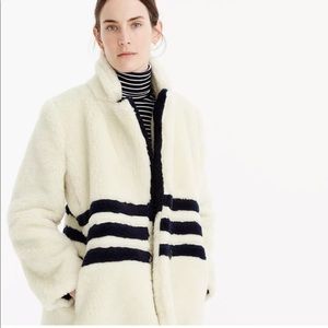 NWT J Crew Fleece Teddy Coat, Navy/White Stripe